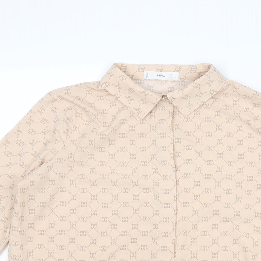Mango Womens Pink Geometric Polyester Basic Button-Up Size 8 Collared