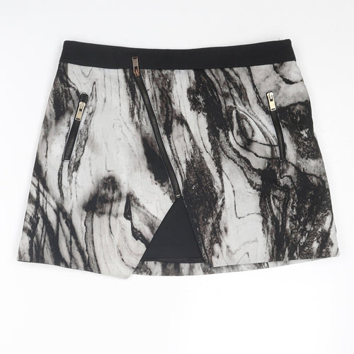 Zara Womens Grey Geometric Cotton Mini Skirt Size M Zip