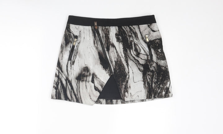 Zara Womens Grey Geometric Cotton Mini Skirt Size M Zip