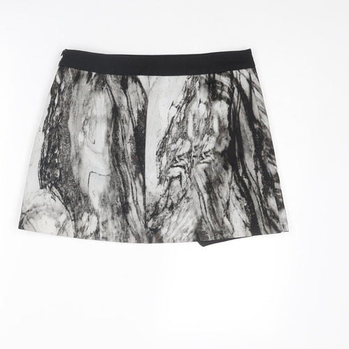 Zara Womens Grey Geometric Cotton Mini Skirt Size M Zip