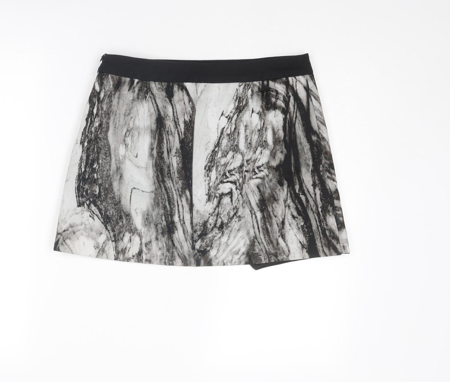 Zara Womens Grey Geometric Cotton Mini Skirt Size M Zip
