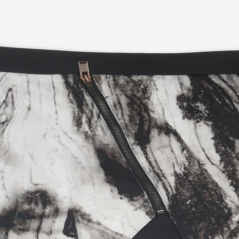Zara Womens Grey Geometric Cotton Mini Skirt Size M Zip