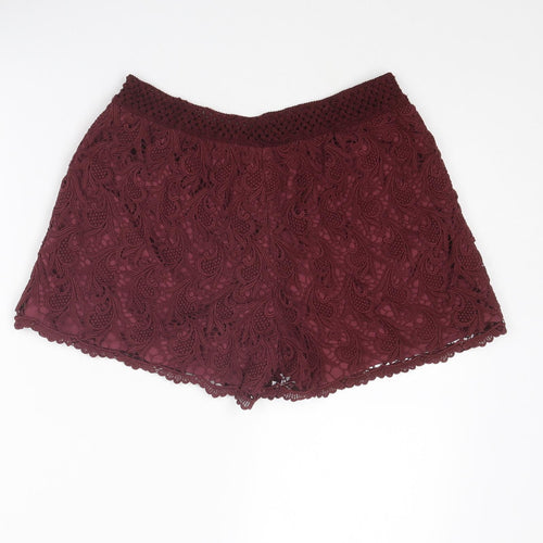 River Island Womens Red Cotton Basic Shorts Size 12 L3 in Regular Pull On