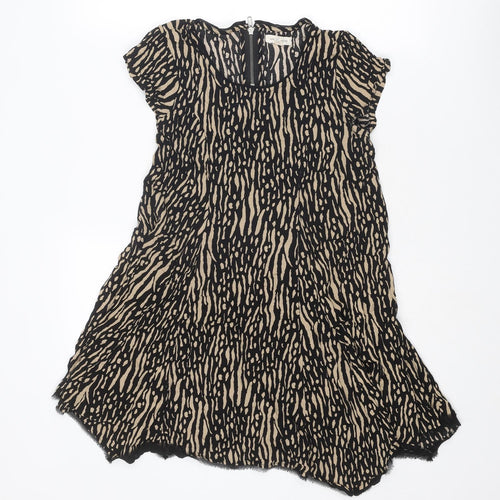 Silent + Noise Womens Black Geometric Viscose Basic Blouse Size XS Round Neck - Asymmetric Hem