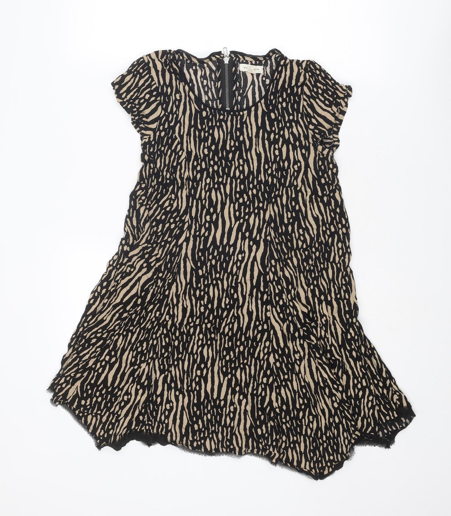 Silent + Noise Womens Black Geometric Viscose Basic Blouse Size XS Round Neck - Asymmetric Hem