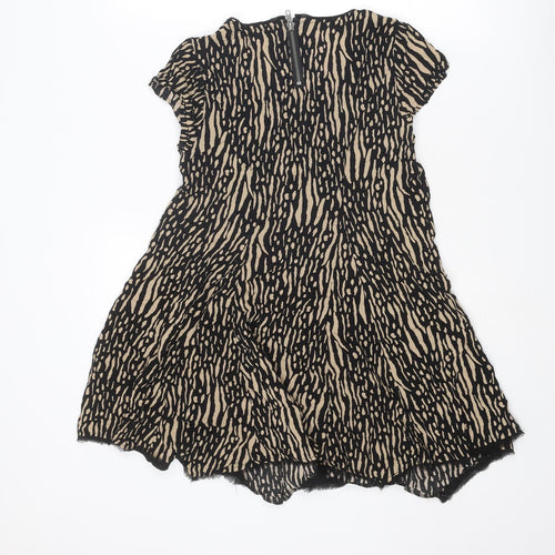 Silent + Noise Womens Black Geometric Viscose Basic Blouse Size XS Round Neck - Asymmetric Hem