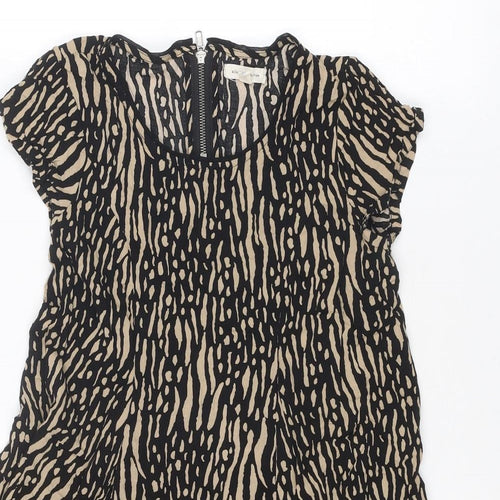 Silent + Noise Womens Black Geometric Viscose Basic Blouse Size XS Round Neck - Asymmetric Hem