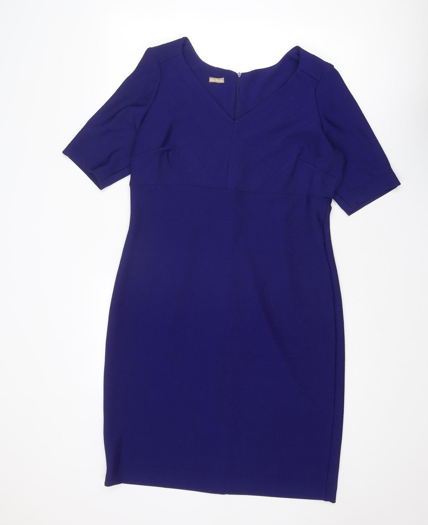 M&Co Womens Blue Polyester Pencil Dress Size 16 V-Neck Zip