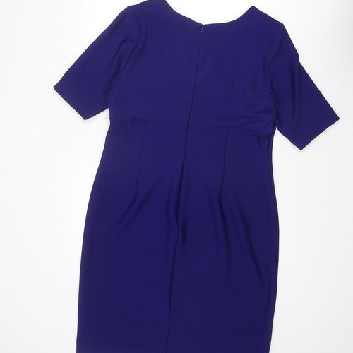 M&Co Womens Blue Polyester Pencil Dress Size 16 V-Neck Zip