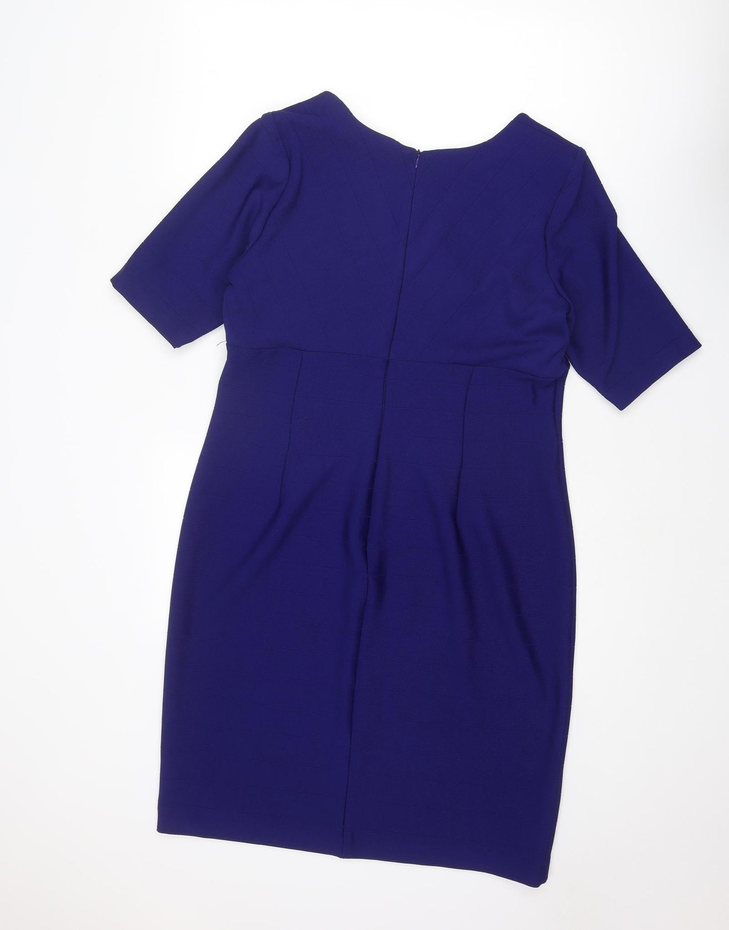 M&Co Womens Blue Polyester Pencil Dress Size 16 V-Neck Zip