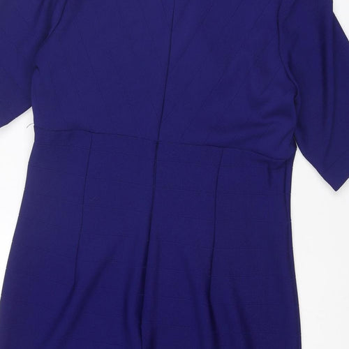 M&Co Womens Blue Polyester Pencil Dress Size 16 V-Neck Zip
