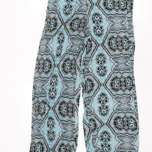 H&M Womens Blue Geometric Viscose Trousers Size 8 L29 in Regular
