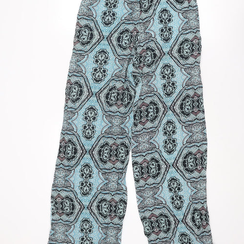 H&M Womens Blue Geometric Viscose Trousers Size 8 L29 in Regular