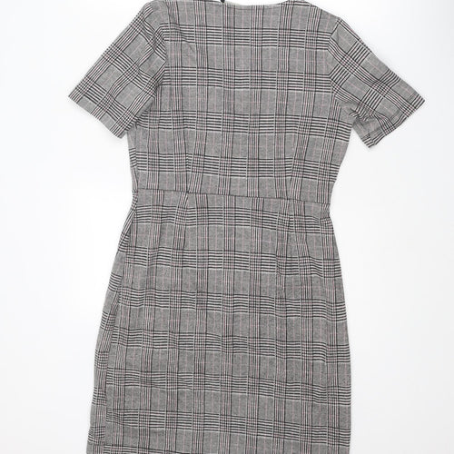 NEXT Womens Grey Plaid Polyester Shift Size 10 V-Neck Snap - Wrap Style