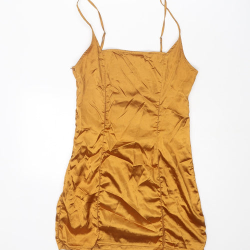 PRETTYLITTLETHING Womens Gold Polyester Mini Size 8 Square Neck Zip