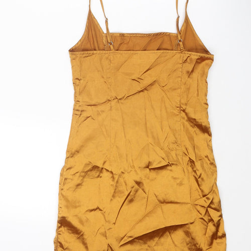 PRETTYLITTLETHING Womens Gold Polyester Mini Size 8 Square Neck Zip