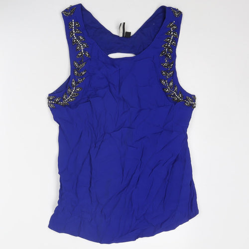 Topshop Womens Blue Viscose Basic Tank Size 14 Boat Neck - Embellished