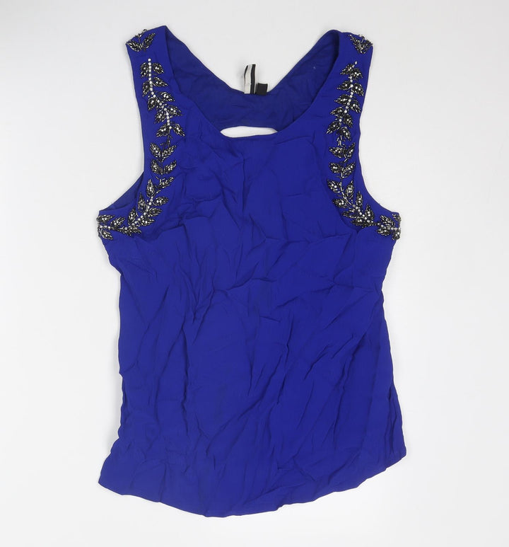 Topshop Womens Blue Viscose Basic Tank Size 14 Boat Neck - Embellished