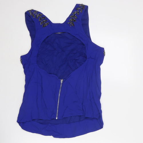 Topshop Womens Blue Viscose Basic Tank Size 14 Boat Neck - Embellished