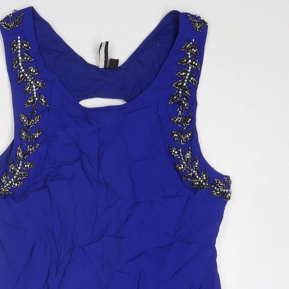 Topshop Womens Blue Viscose Basic Tank Size 14 Boat Neck - Embellished