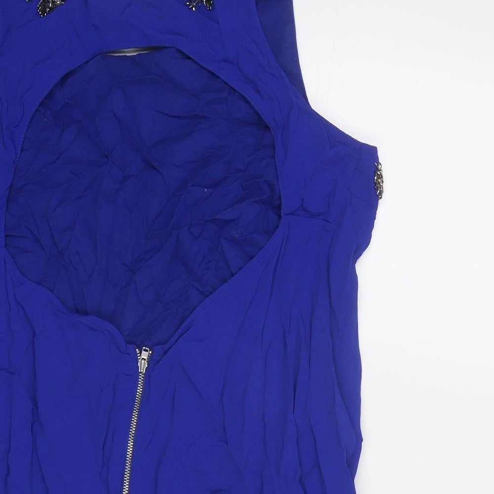 Topshop Womens Blue Viscose Basic Tank Size 14 Boat Neck - Embellished