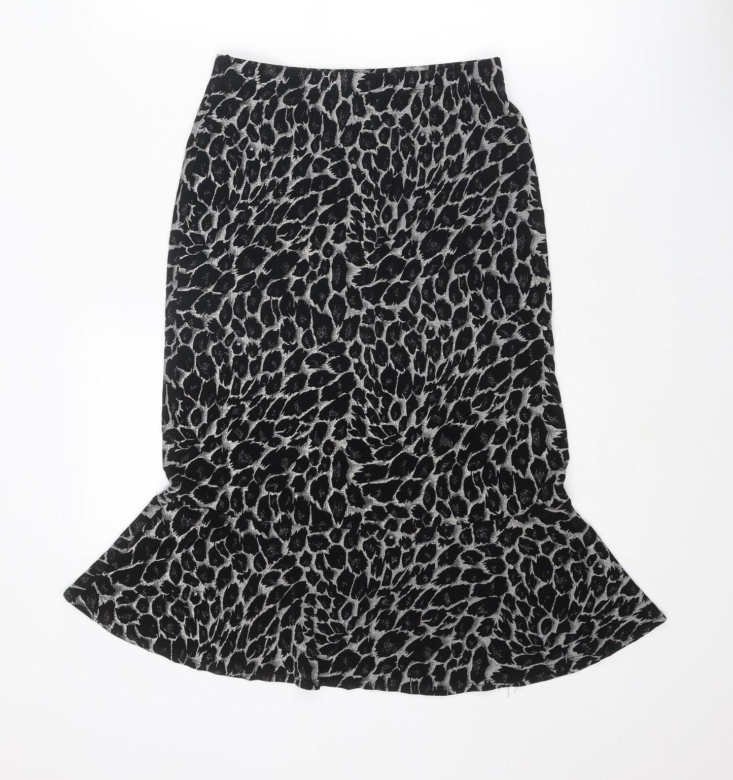 Kim & Co Womens Black Animal Print Acetate Trumpet Skirt Size S - Leopard pattern