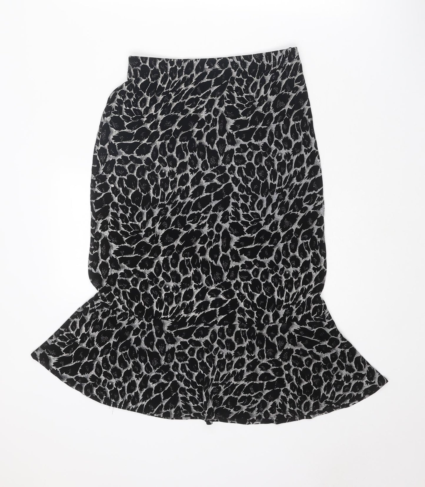 Kim & Co Womens Black Animal Print Acetate Trumpet Skirt Size S - Leopard pattern