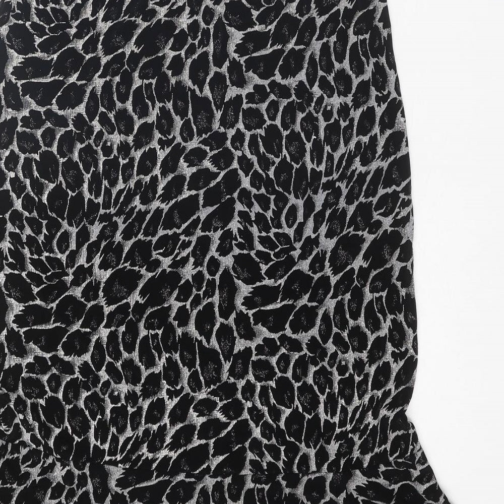 Kim & Co Womens Black Animal Print Acetate Trumpet Skirt Size S - Leopard pattern