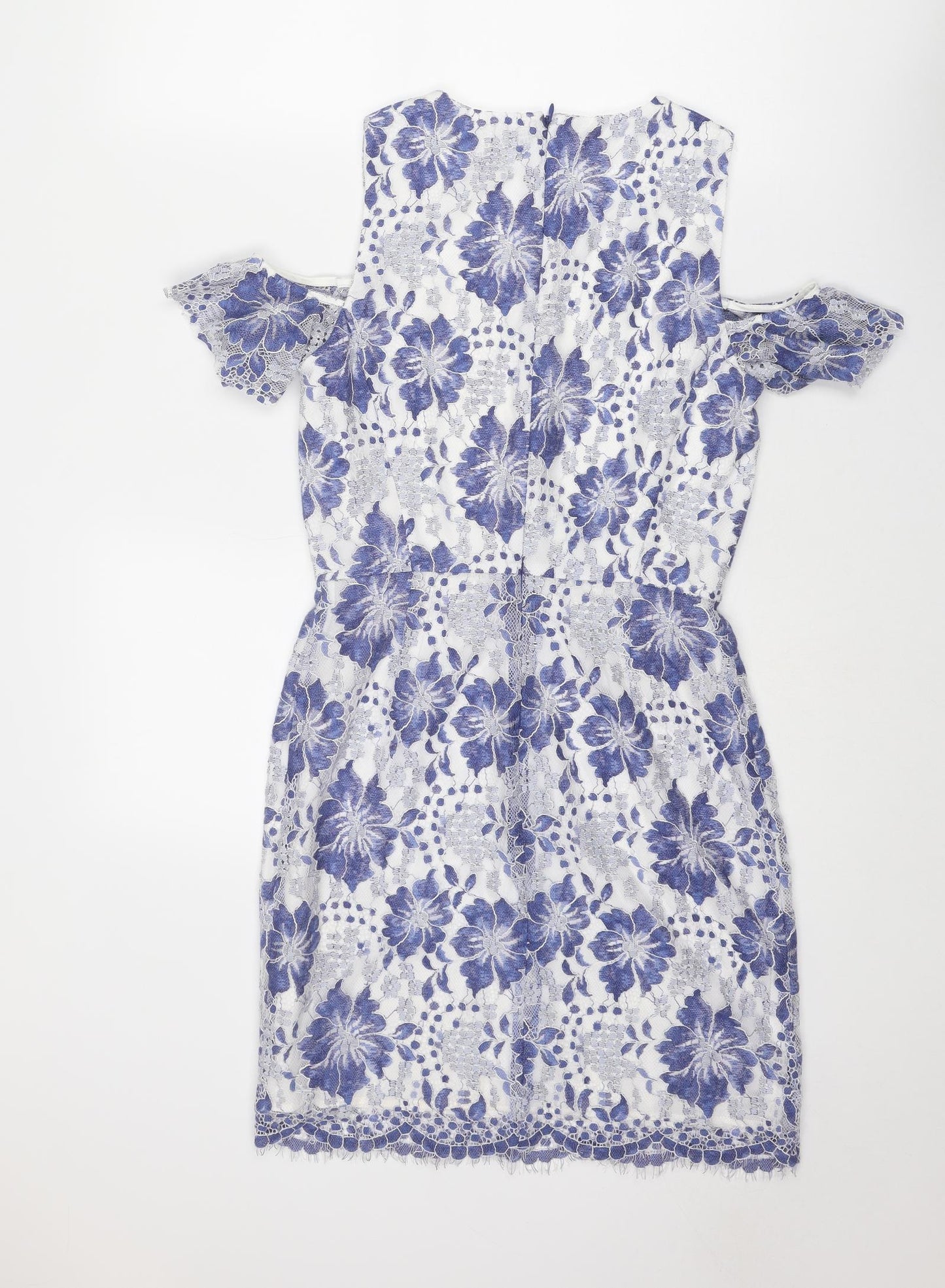 French Connection Womens Blue Floral Polyester Shift Size 8 Round Neck Zip - Cold Shoulder