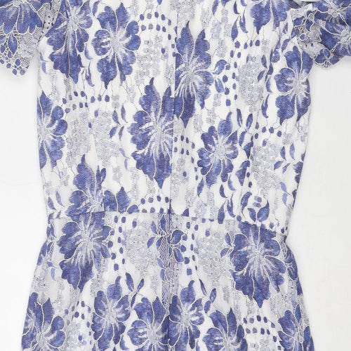 French Connection Womens Blue Floral Polyester Shift Size 8 Round Neck Zip - Cold Shoulder