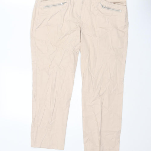 Wallis Womens Beige Cotton Cropped Trousers Size 12 L24 in Regular Zip