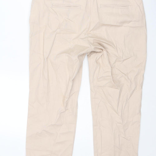 Wallis Womens Beige Cotton Cropped Trousers Size 12 L24 in Regular Zip