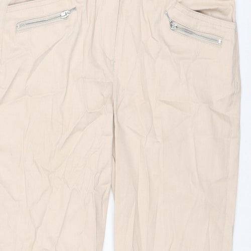 Wallis Womens Beige Cotton Cropped Trousers Size 12 L24 in Regular Zip
