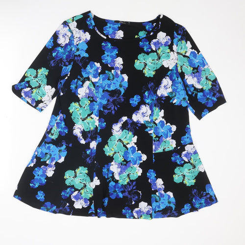 Bonmarché Womens Blue Floral Polyester Basic Blouse Size 18 Boat Neck