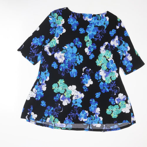 Bonmarché Womens Blue Floral Polyester Basic Blouse Size 18 Boat Neck