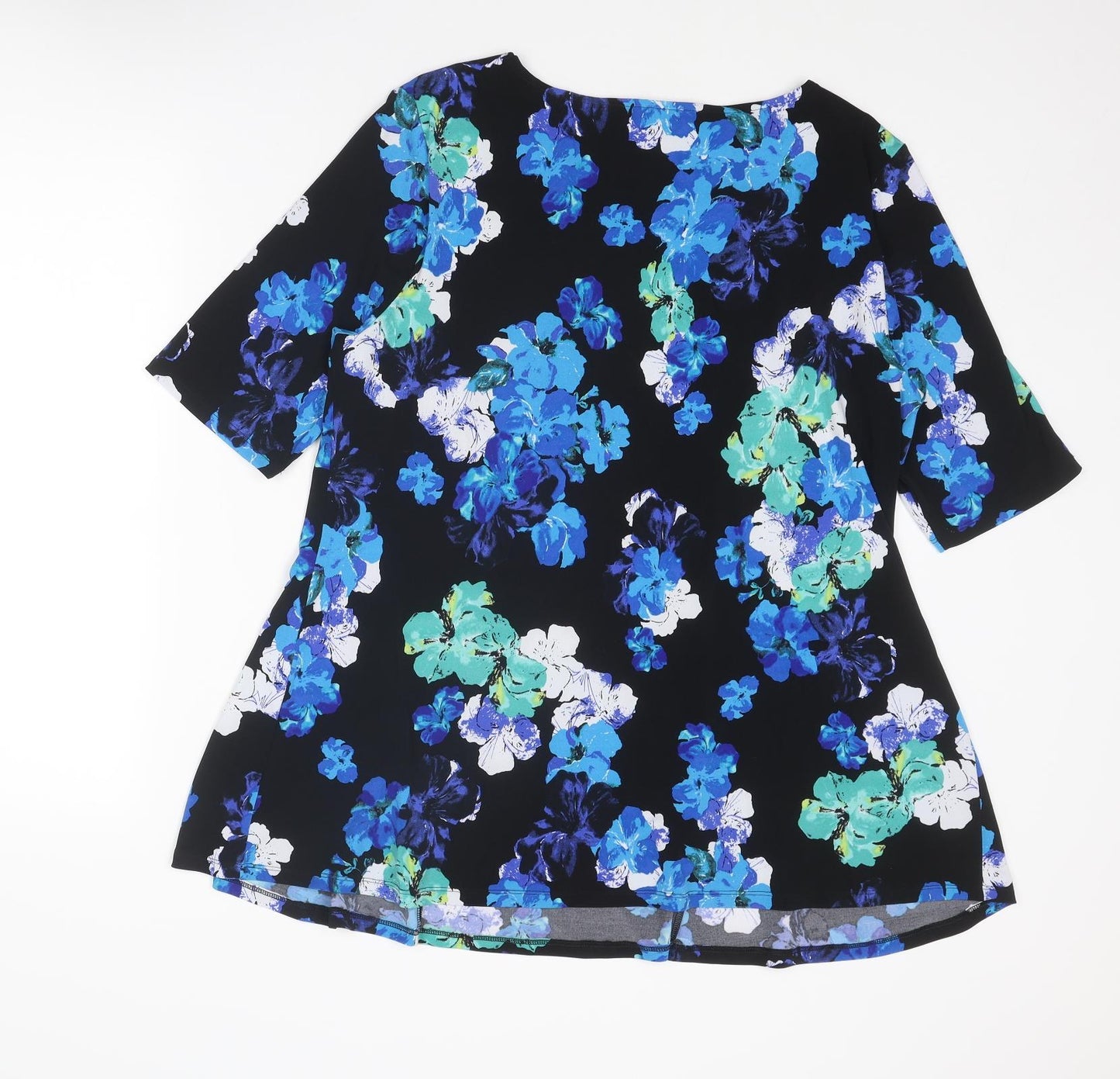 Bonmarché Womens Blue Floral Polyester Basic Blouse Size 18 Boat Neck