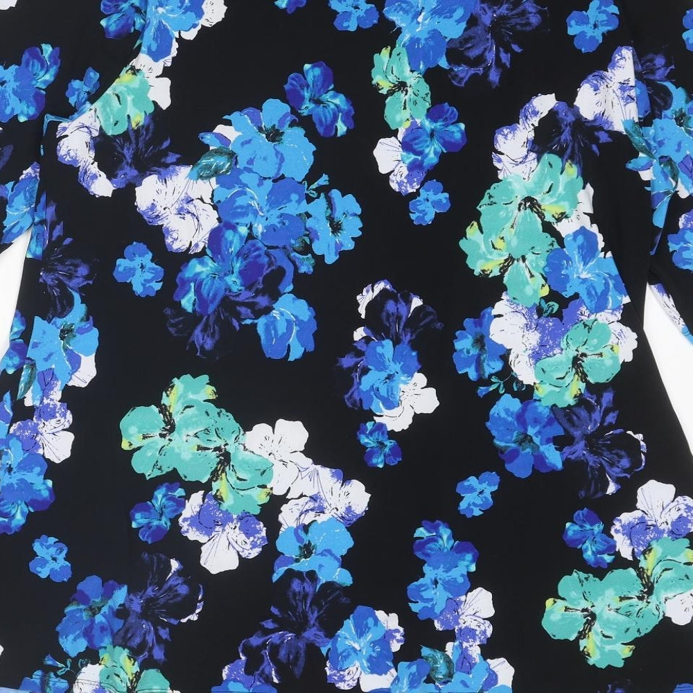 Bonmarché Womens Blue Floral Polyester Basic Blouse Size 18 Boat Neck