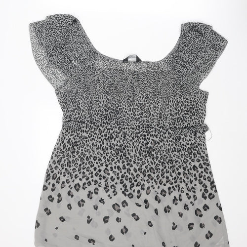 Dorothy Perkins Womens Grey Animal Print Polyester Basic Blouse Size 20 Boat Neck