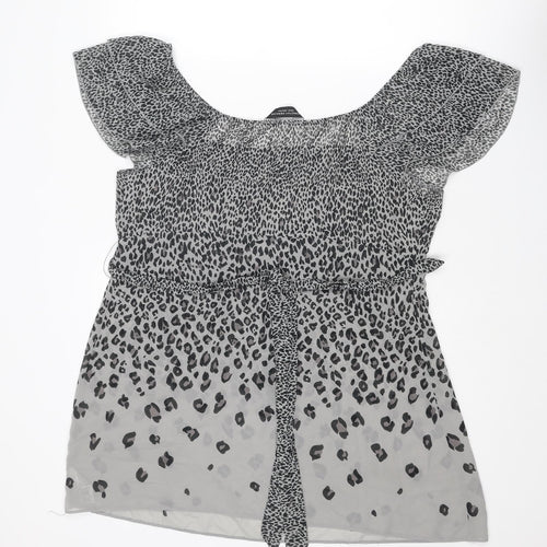 Dorothy Perkins Womens Grey Animal Print Polyester Basic Blouse Size 20 Boat Neck