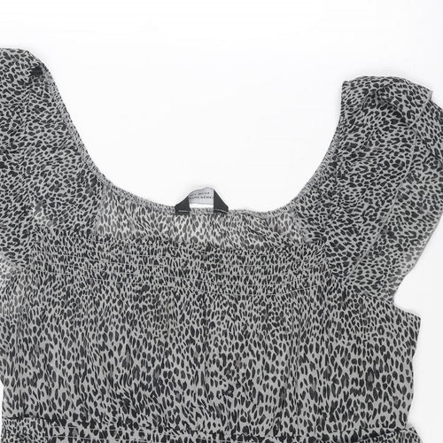 Dorothy Perkins Womens Grey Animal Print Polyester Basic Blouse Size 20 Boat Neck