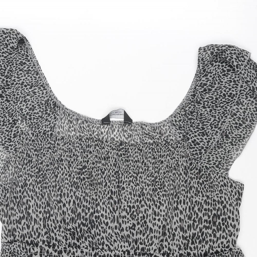 Dorothy Perkins Womens Grey Animal Print Polyester Basic Blouse Size 20 Boat Neck