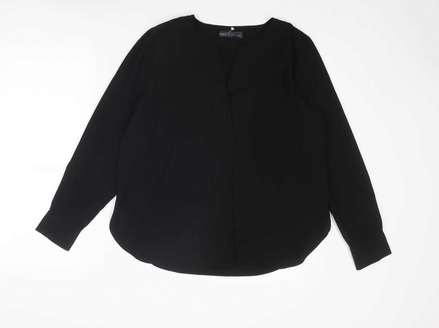 Marks and Spencer Womens Black Polyester Basic Blouse Size 12 V-Neck