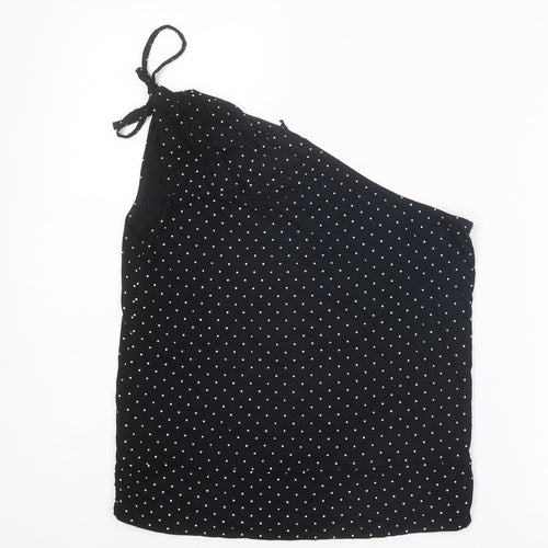 Todays Woman Womens Black Polka Dot Viscose Basic Tank Size 12 One Shoulder