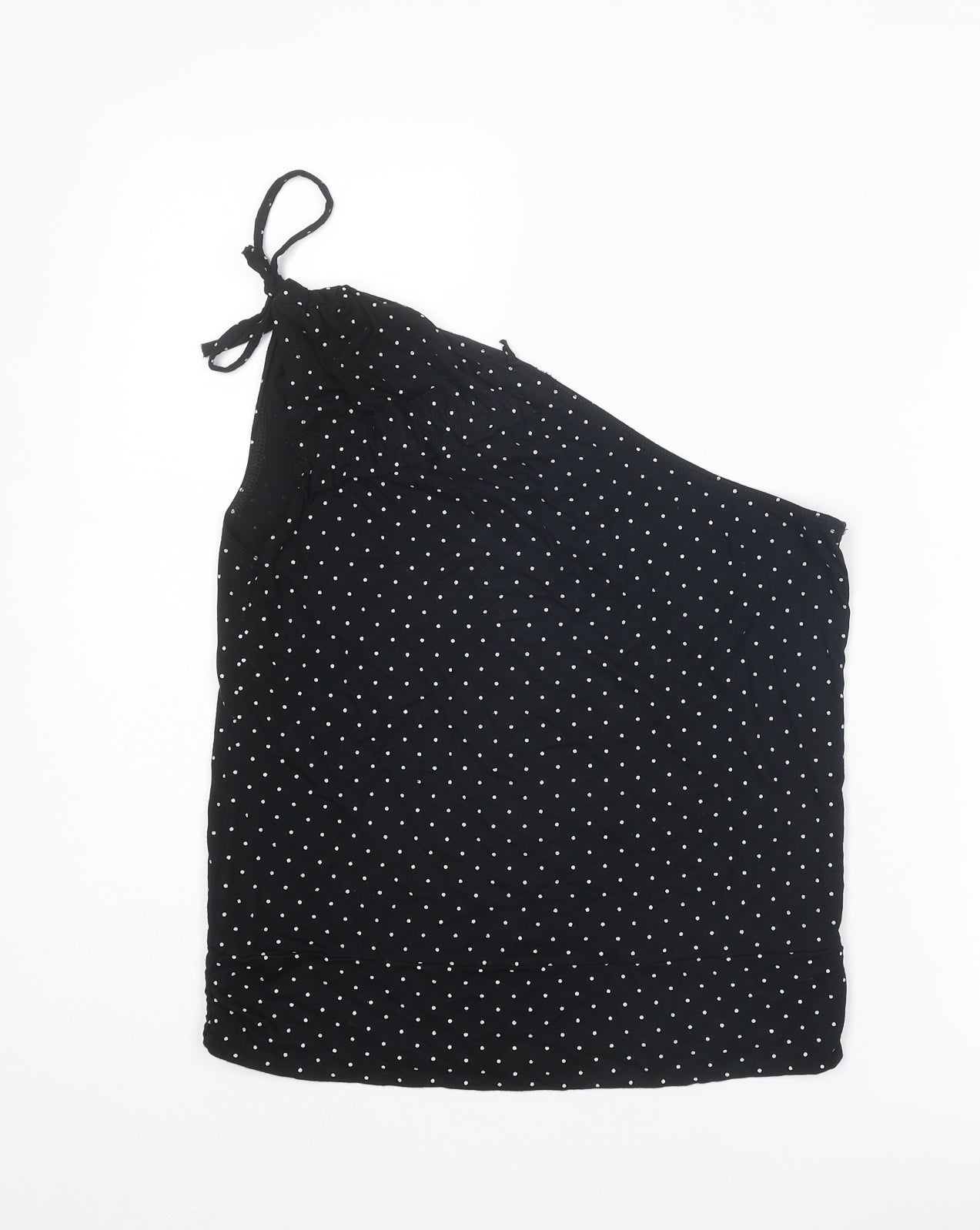 Todays Woman Womens Black Polka Dot Viscose Basic Tank Size 12 One Shoulder