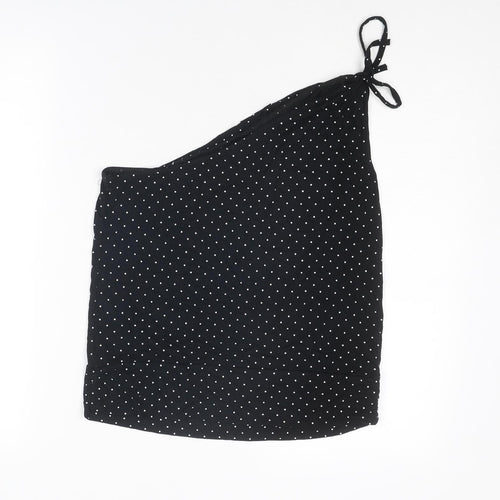 Todays Woman Womens Black Polka Dot Viscose Basic Tank Size 12 One Shoulder