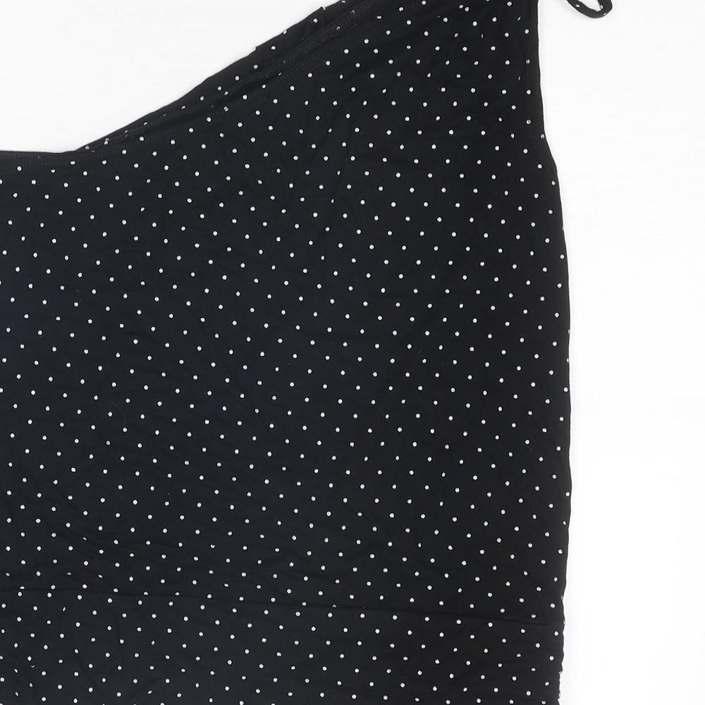 Todays Woman Womens Black Polka Dot Viscose Basic Tank Size 12 One Shoulder
