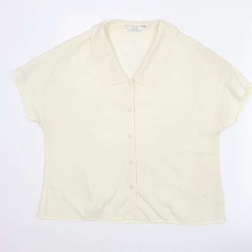 NEXT Womens Ivory Polyester Basic Button-Up Size 14 Collared