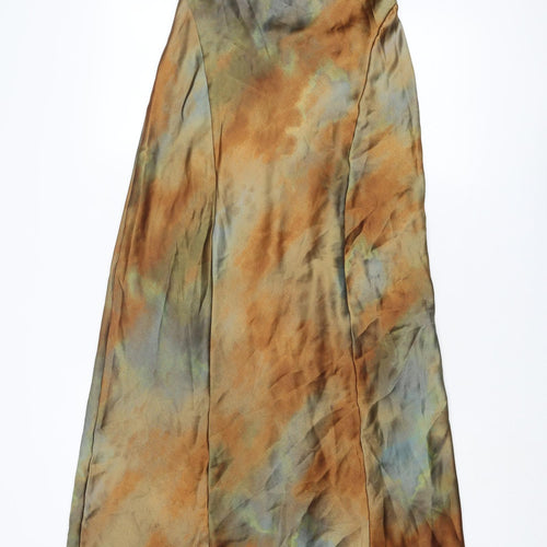 Zara Womens Brown Geometric Polyester Slip Dress Size S V-Neck Pullover - Open Back