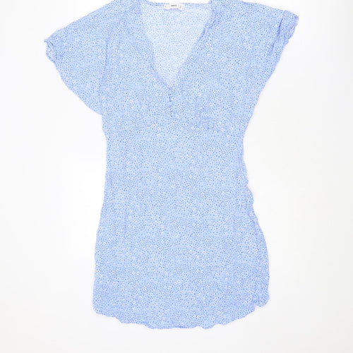 Mango Womens Blue Geometric Viscose Mini Size M V-Neck Pullover