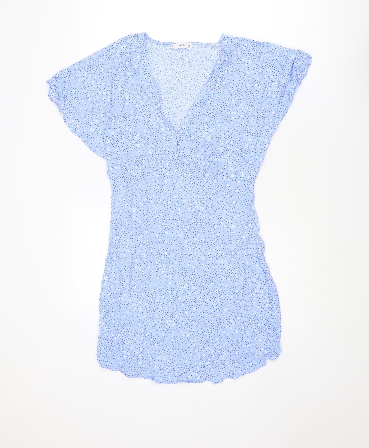 Mango Womens Blue Geometric Viscose Mini Size M V-Neck Pullover